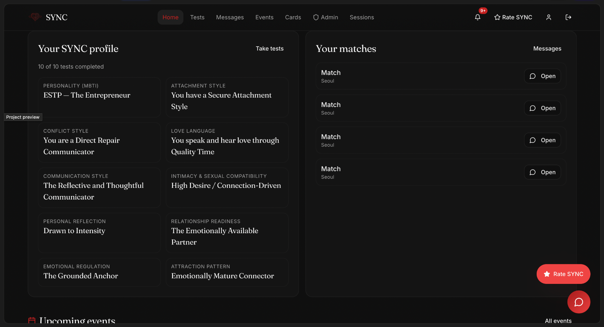 Your SYNC profile — all 10 dimensions of your personality and relationship style at a glance.